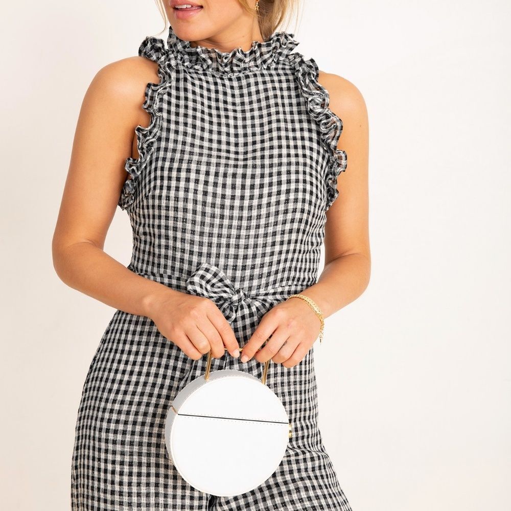 Rachel Comey Rider Circle Bag Ivory White Leather Round Brass Top Handle Rare - Picture 2 of 15